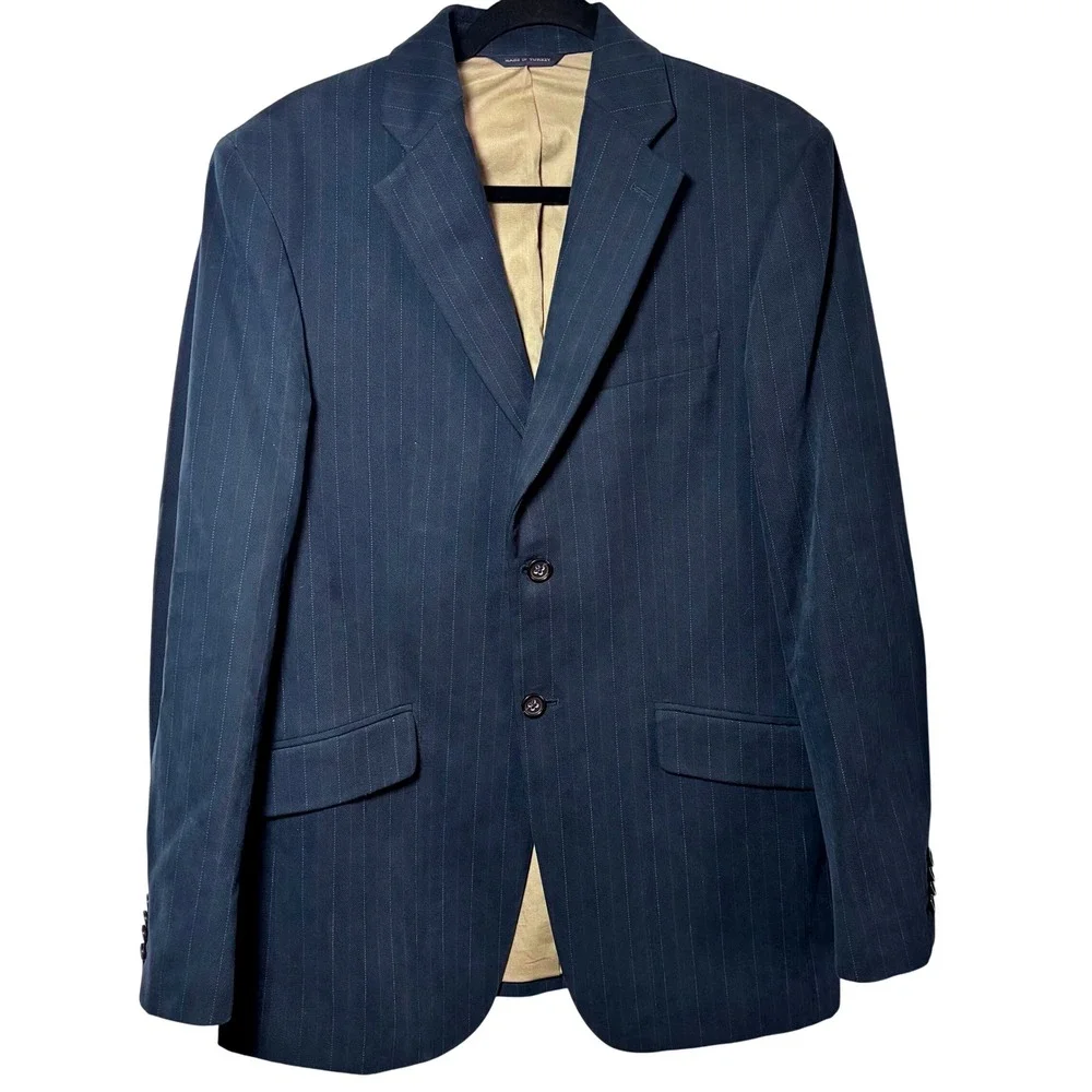 Banana Republic Mens 38R Navy Blue Pinstripe Cotton Blazer Suit Jacket Sport Coa